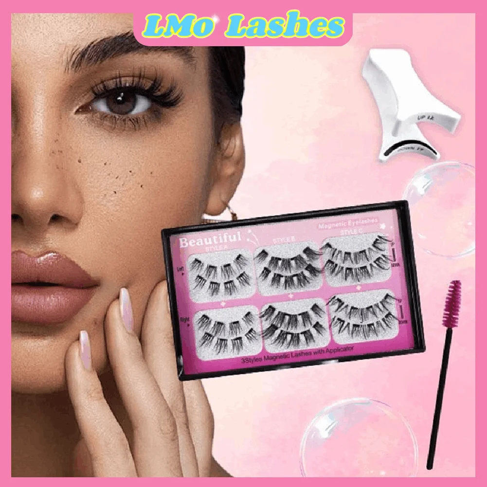 رموش مغناطيسية طبيعية ثلاثية الأبعاد 3 أزواج رموش مغناطيسية صندوق شحن رموش مصنوعة يدويًا هدية كاذبة دعم قابل لإعادة الاستخدام #2