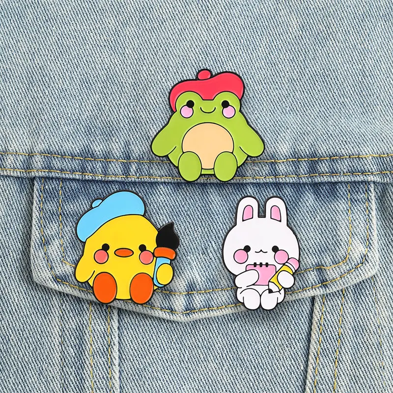 Artist Animal Badge Painter Duck Frog Rabbit Enamel Pins Cute Cartoon Brooches Gift Decor Accessories for Family Friends