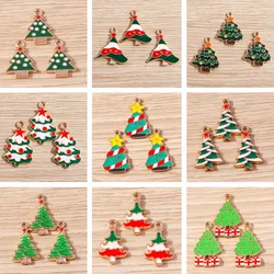10pcs Mix Cute Enamel Christmas Tree Charms for Drop Earrings Pendants Necklaces Bracelets DIY Crafts Jewelry Making Accessories