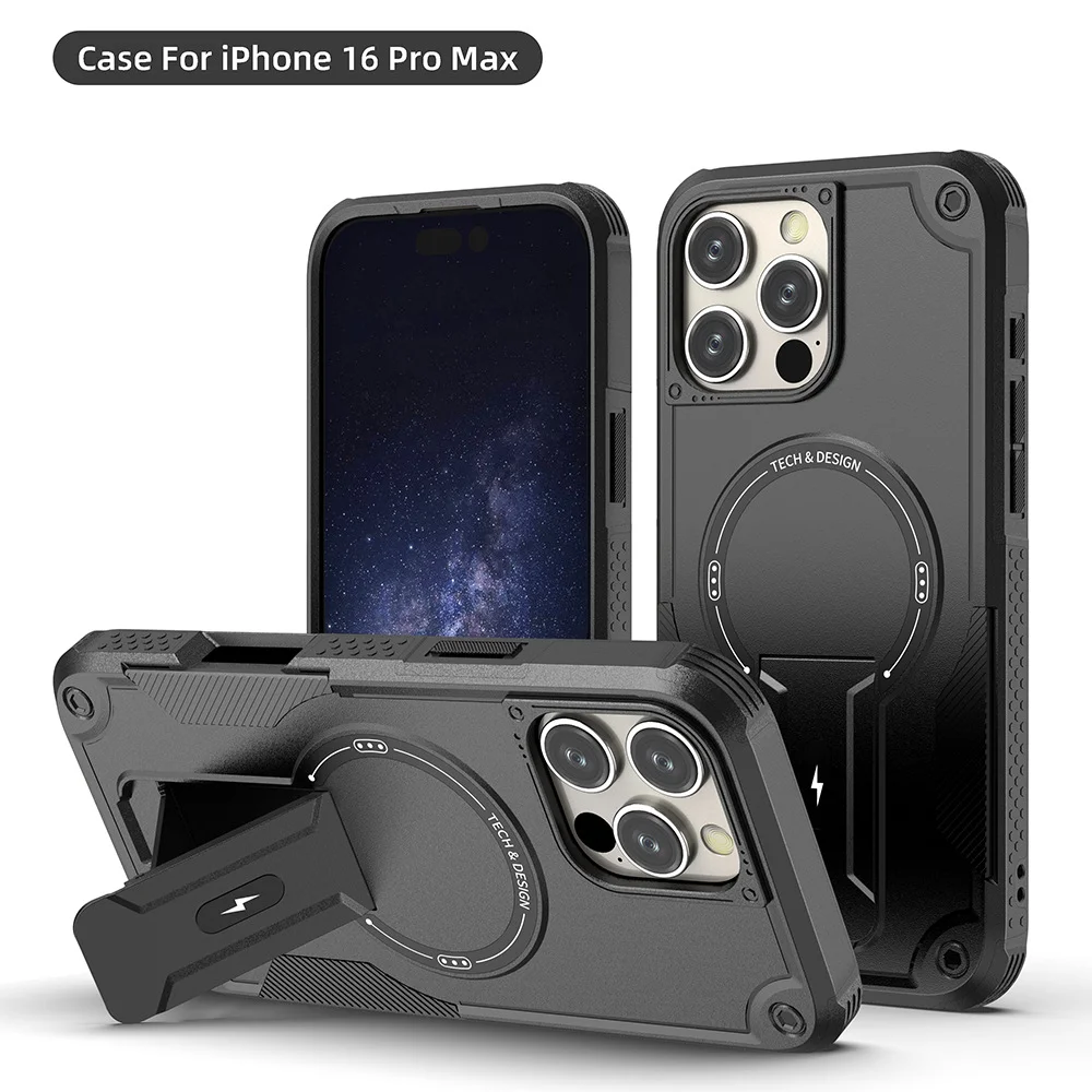Militärisch Stoßfeste Handyhülle für iPhone 11 12 13 14 15 16 17 Pro Max mit Magnetischer Drahtloser Aufladung und Unsichtbarem Ständer – Detail 13