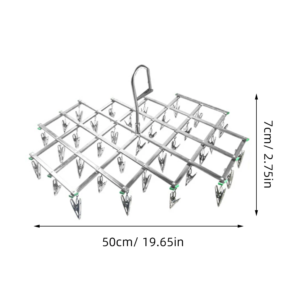 

Foldable Windproof Clothes Hanger Stainless Steel Drying Rack for Towels Socks Diapers with 35 Clips Save Space Laundry Racks