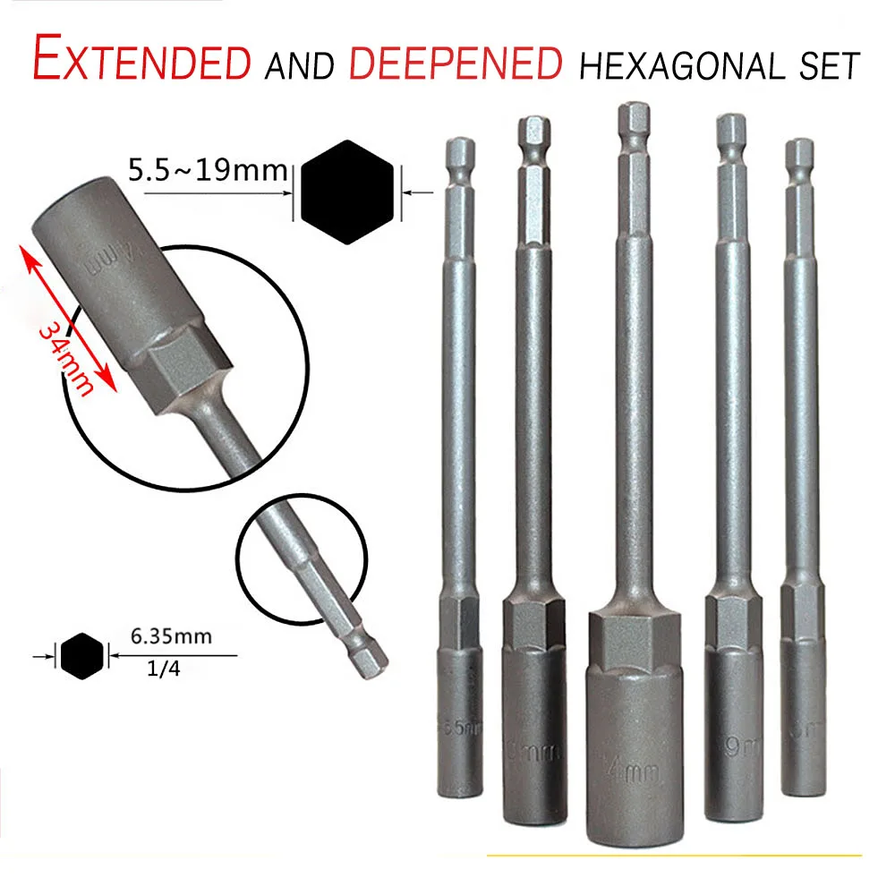1Pc 5,5-19mm Verlängern Bohrmaschine Buchse Kopf Bolzen Mutter Fahrer Bit Schlagbohrer Bits Adapter Steckschlüssel verlängerung Bar 150mm