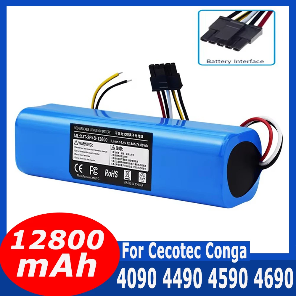 

100% New 12800mAh Li-ion Battery for CECOTEC CONGA 4090 4490 4690 4590 Robot Vacuum Cleaner 14.4V 18650 4S2P Battery Packs