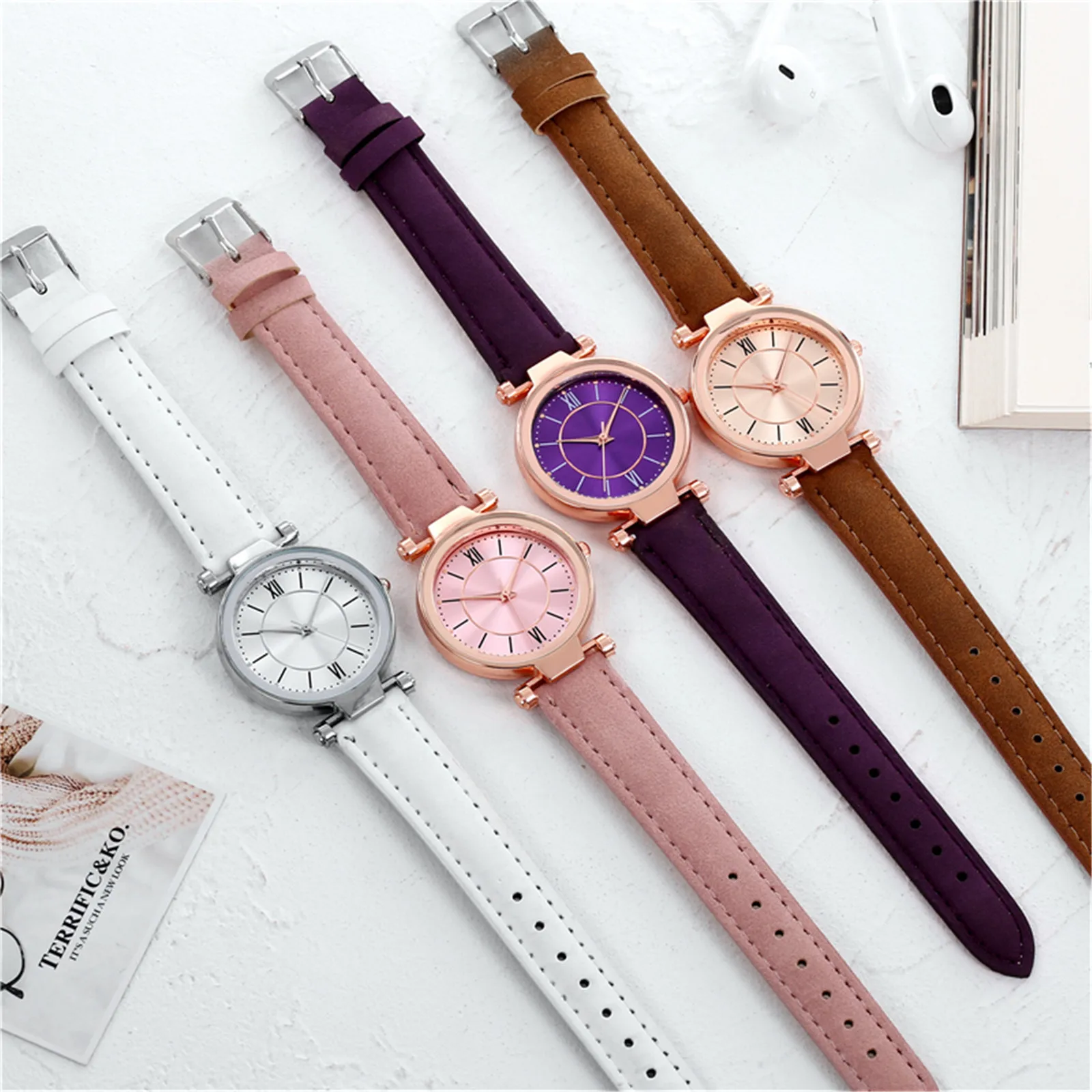 New Models Women'S Casual Minimalist Watch Matte Texture Leather Strap Alloy Quartz Watch Fashion Circular Dial Casual Watches