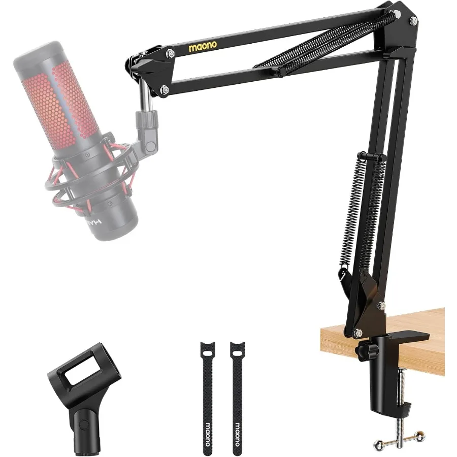 

MAONO Boom Arm Microphone Stand: Adjustable Metal Suspension Mic Boom Arm for Podcast Gaming Streaming Rrdingwith Desk Clamp an