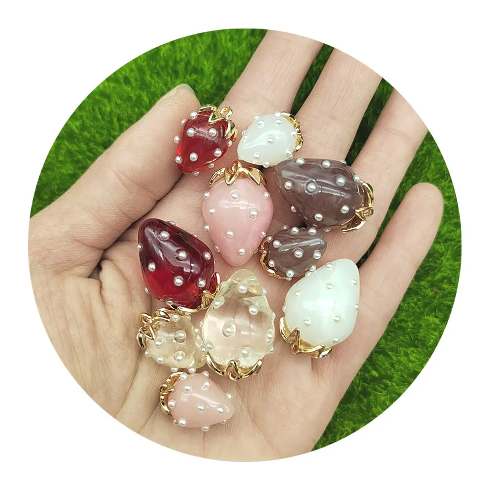 Lovely 3D Strawberry Fruit Resin Charms Colorful Pendant Earring Handmade For Diy Jewelry Making Charms For Necklace Bracelet