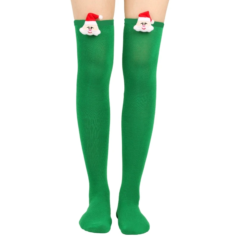 Women Striped Long Socks 3D Plush Santa for Doll Over Knee Thigh High Stockings for Christmas Costumes Dropshipping