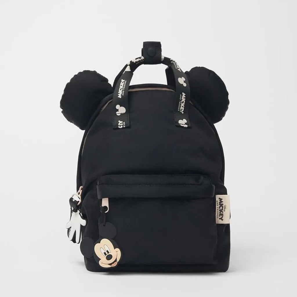 Black Mickey Backpack Children\'s Bag Fashion Cartoon Kids Boys Girls Double Shoulder Bag Toddler Kindergarten Schoolbag Disney