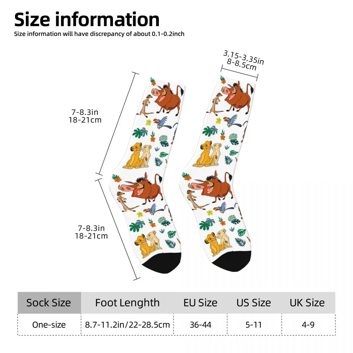 Lion King Simba Cartoon Socks Men\'s Women\'s Funny Happy Pumbaa Nala Socks Novelty Spring Summer Autumn Winter Middle Tube Socks