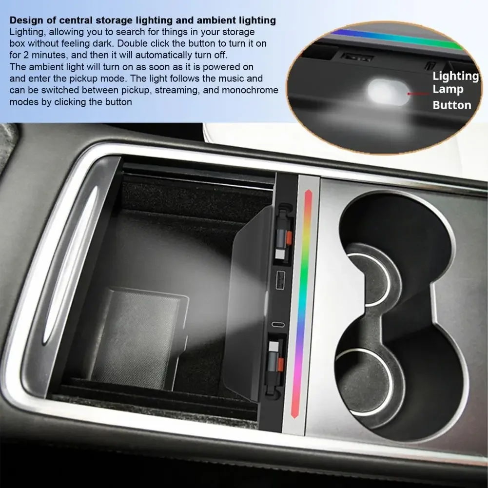 For Tesla Model 3 Model Y 27W USB Fast Charging Hub Docking Station Retractable Cable 4 Ports Car Accessories