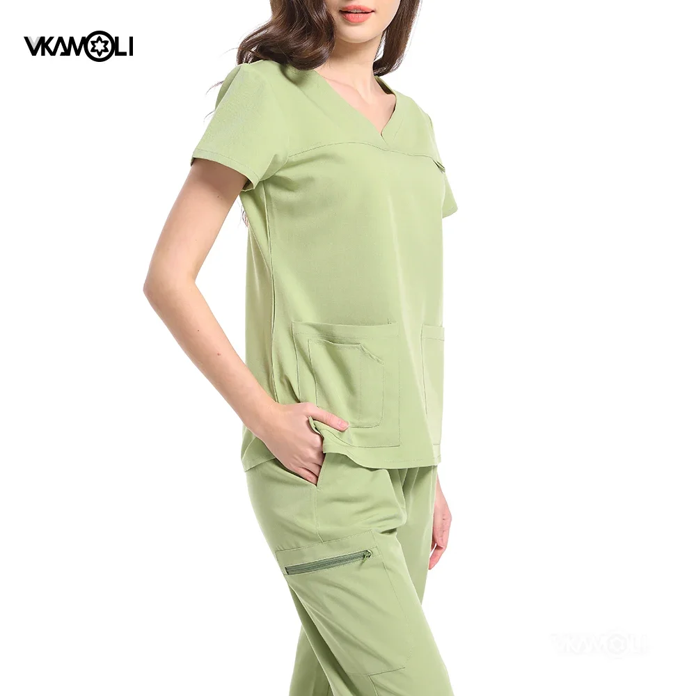 Uniforme médico feminino ajuste fino terno de operação elasticidade esfrega conjuntos de trabalho de operação enfermeira cirurgião isolamento macacão