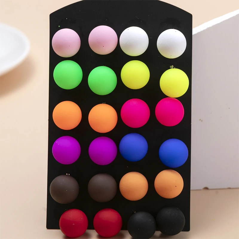 

12pairs 12mm Cute Colorful Acrylic Round Beads Stud Earrings Set Fashion Ear Earrings Jewelry For Woman Girls Gifts