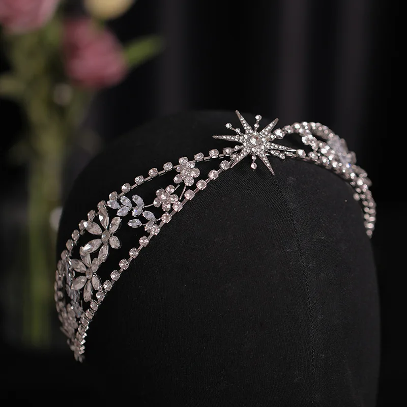 Luxury Crystal Tiaras And Crowns Rhinestone Flower Leaf Headband Crown For Women Bridal Wedding Hair Accessories Jewelry Crown