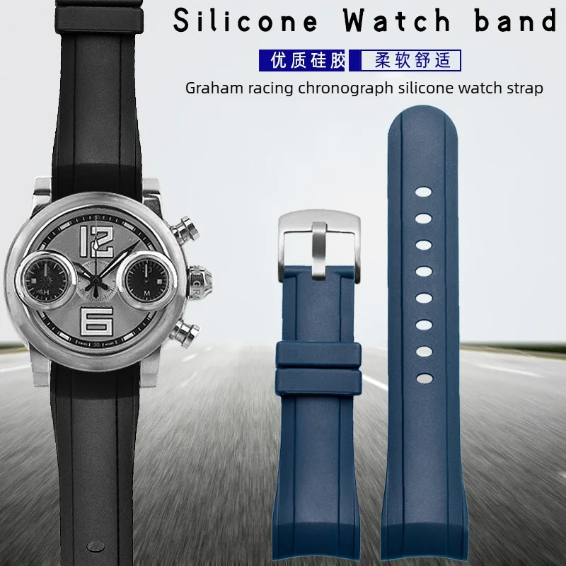 Suitable for Graham Racing Timing Silicone Watch with Fashionable Arc Mouth Waterproof Rubber Accessories Men 24mm