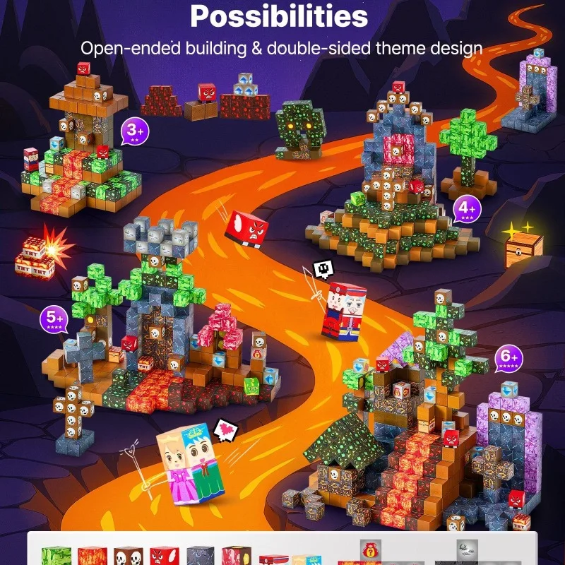 Blocchi magnetici castello scuro Giocattoli educativi sensoriali Montessori Costruzione di blocchi magnetici