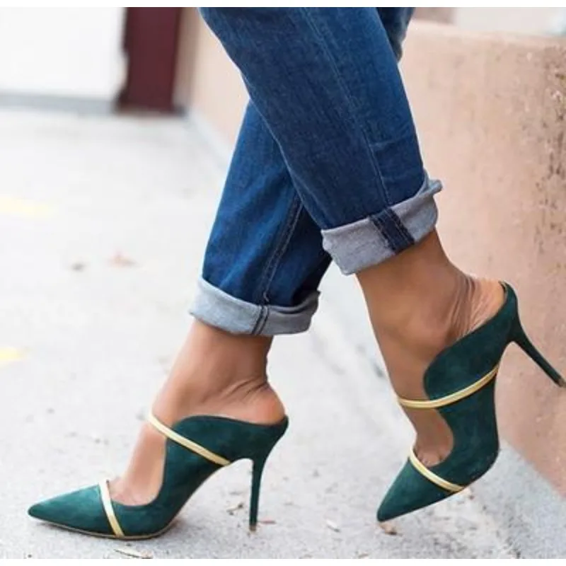 Decoration Pointed Toe Super High Heels Women Sandals Solid Color Slip on Pumps Large Size Fashion Sexy Party Ladies Shoes