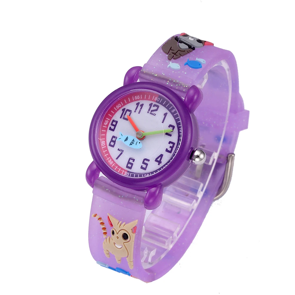 Cartoon Kids Watches Purple Creative Child Quartz Wristwatch Durable Adorable Design Lovable Gift For Children Students