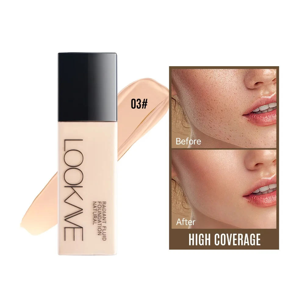 Base Líquida LOOKAVE de Longa Duração com Cobertura Total, Acabamento Natural Matte, Creme CC, Maquiagem Hidratante e Corretivo