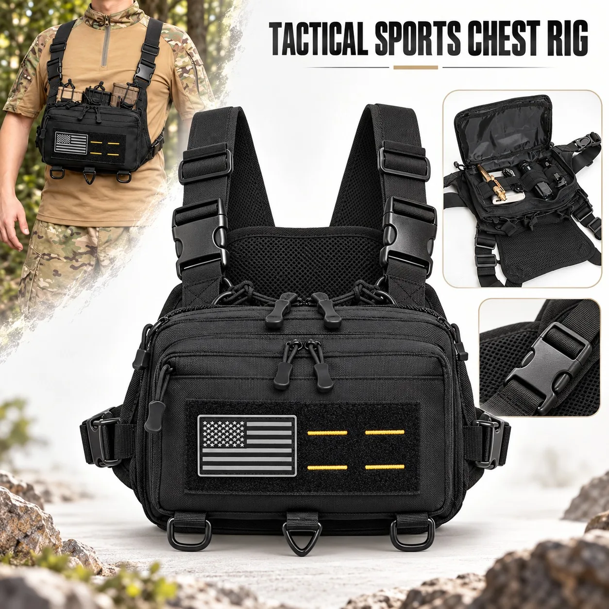 Men's Tactical Running Vest Chest Bag Outdoor Sports Storage Pouch for Jogging Hiking Cycling Fitness Training and Daily Travel