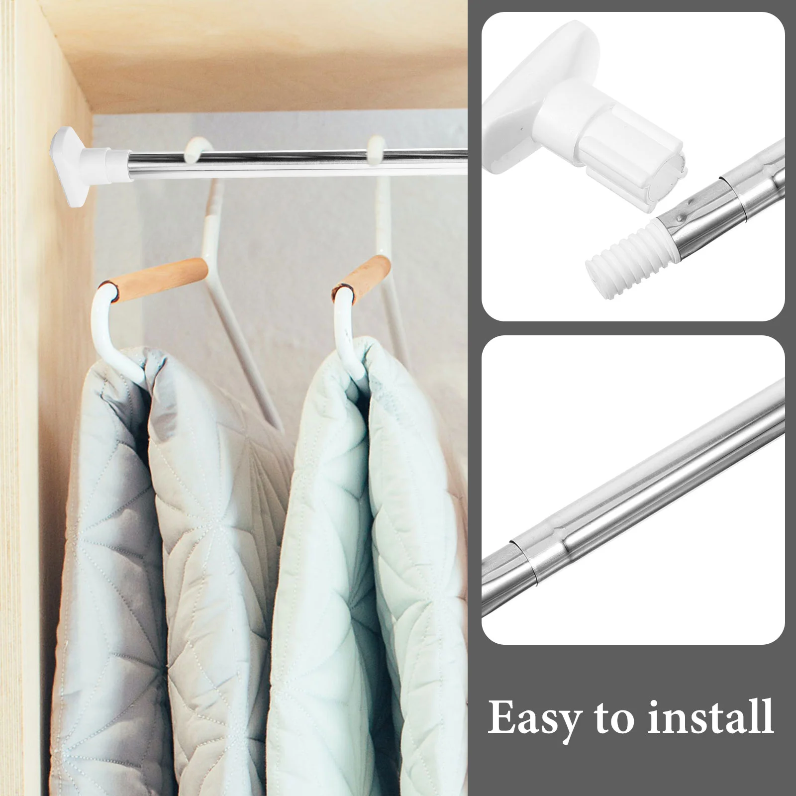 Elastic Telescopic Rod Hole-free Curtain Shower Tension Rods Stainless Steel Practical Retractable