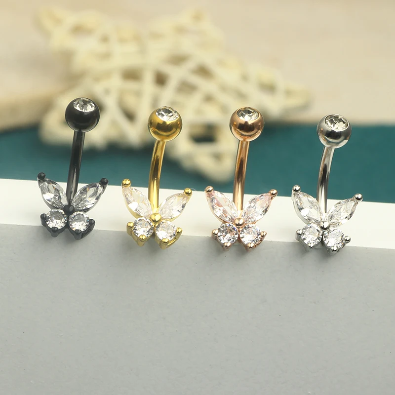 Mix Colors Wholesales 14G Belly Button Ring Navel Nombril Piercing Surgical Steel Ear Rings CZ Body Piercing Jewelry 10 Mm Bar