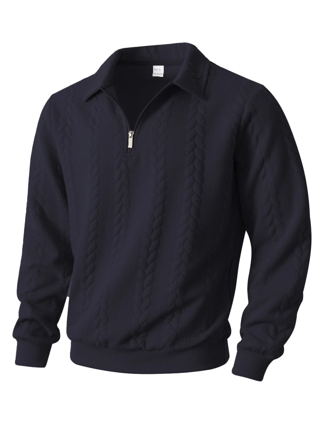 Mens Lapel Half Zip Sweatshirt Long Sleeve Cable Textured Pullover Relaxed Fit Tops For Daily Casual Autumn And Winter Dressing