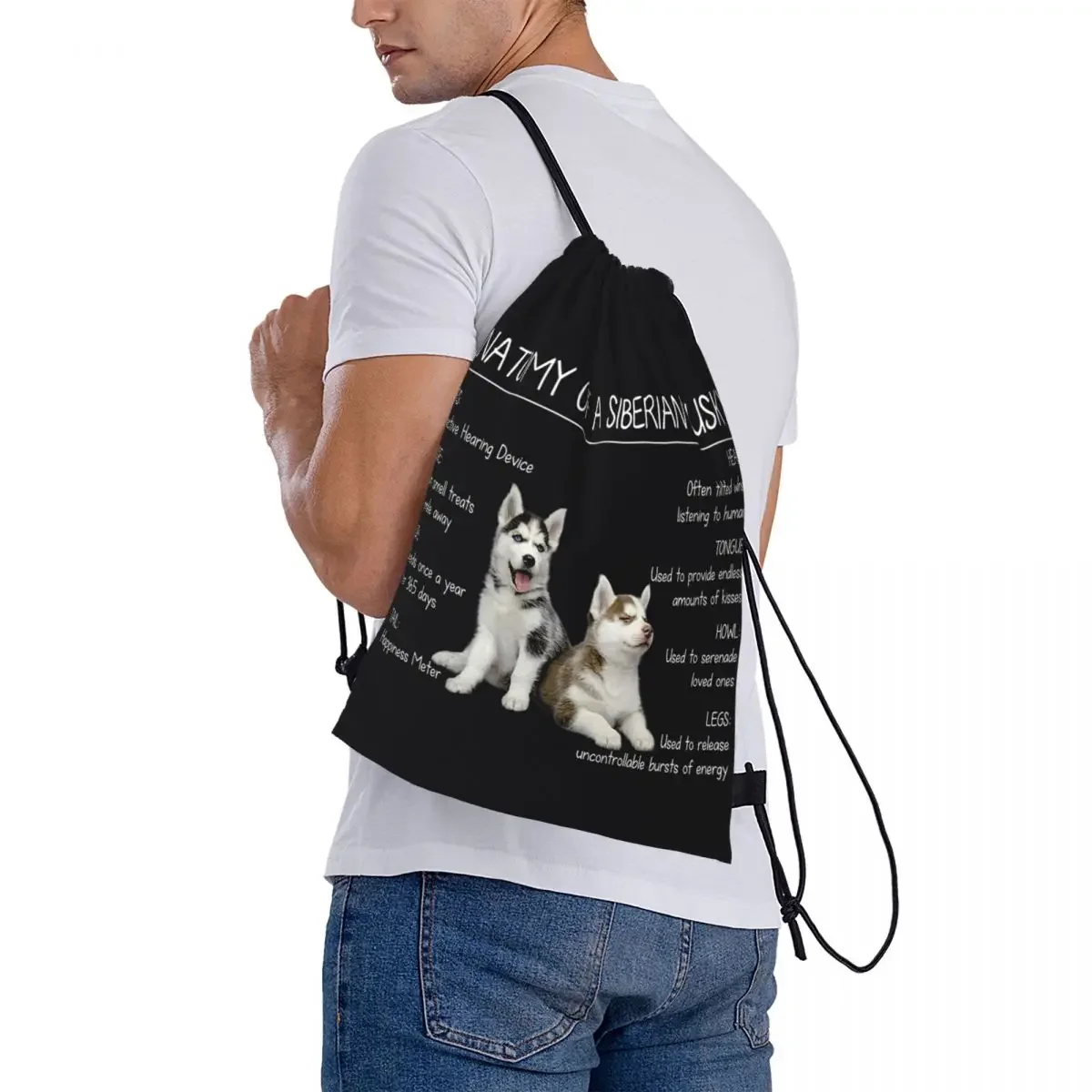 Drawstring Bundle Pocket Sports Bag, Anatomia de um Husky Tee Funny Dog Gift, Mochilas Amante, Sports Bookbag