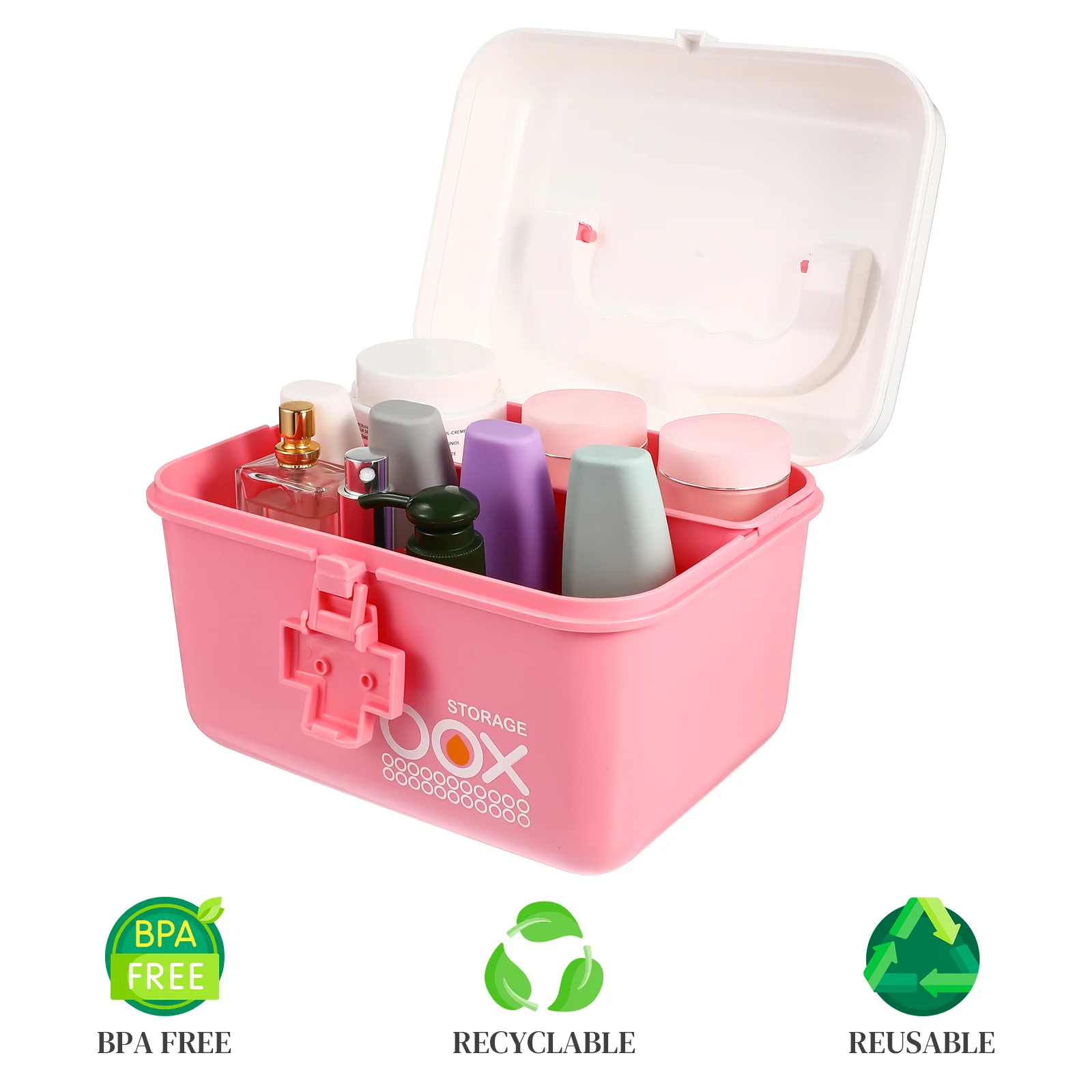 Scatola medica portatile 21X16.5X15Cm Rosa Organizzatore portatile per la conservazione dei medicinali Contenitore per medicinali a doppio strato Scatola di pronto soccorso