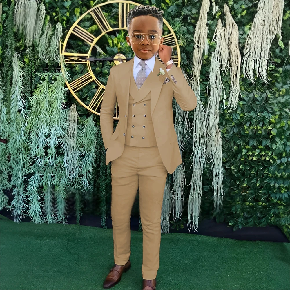 Boys Beige wedding suit dress tuxedo 3-piece suit suitable for 2-16 year old boys customized dinner ceremony tuxedo suit