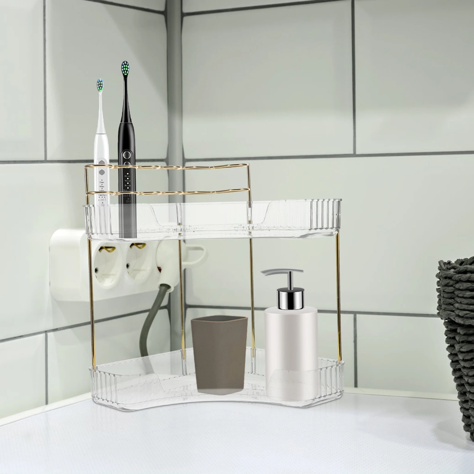 

Multilayer Skincare Organizer Corner Bathroom Counter Storage Rack Makeup Brush Holder Vanity Container Space Saving