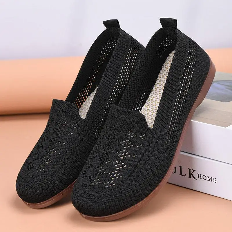 Women's Slip-On Soft Bottom Breathable Hollow out Shoes Flat Heel Casual Style Mesh Lined Beijing Old Mom Shoes Summer Collec...
