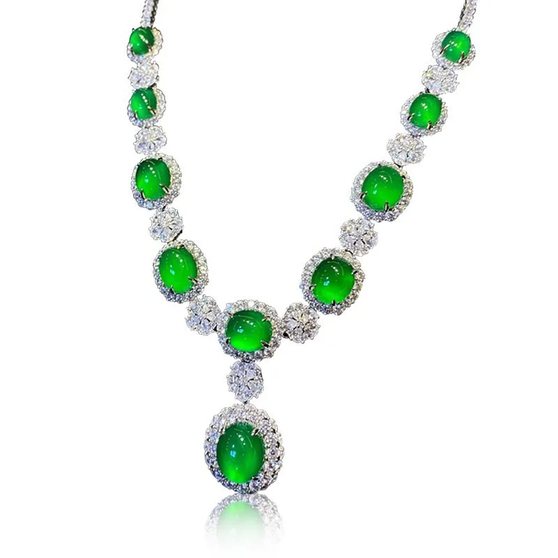 

Green Chalcedony Set Chain Dinner Chain Necklace Collarbone Chain High Carbon Diamond