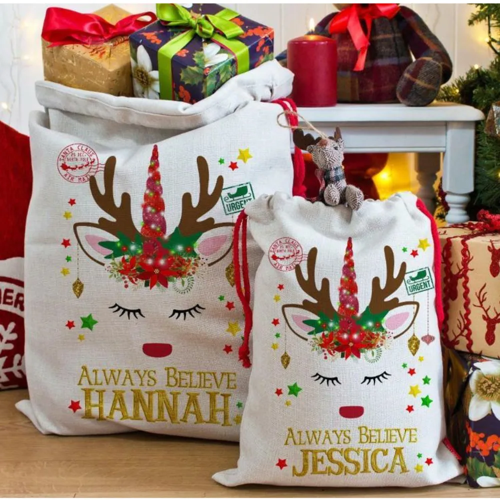 

Christmas Gift Bags Large Organic Unicorn Bag Xmas Sack Drawstring Bag With Reindeers Santa Claus Sack Bags For Kids