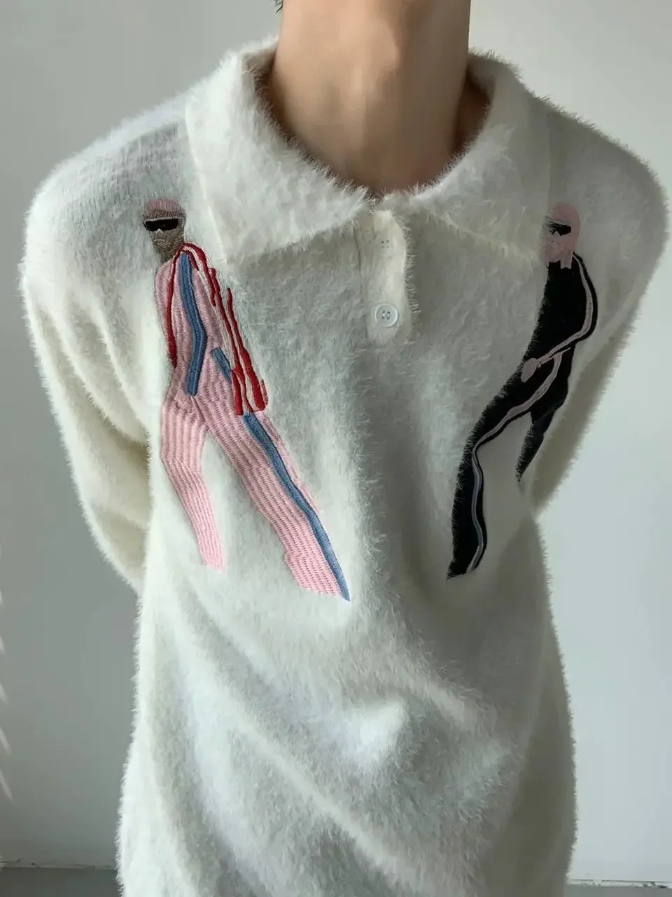 High-end-Lazy Style Nische Revers Design Jacquard Einfarbig Square Neck Pullover Herren Herbst Winter Pullover Trendy verdickt Top