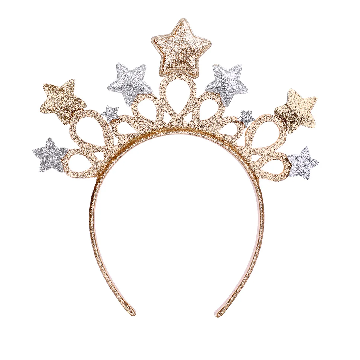 

Оптовая продажа, 10 шт., блестящие золотые/серебряные ленты для волос со звездами, диадемы, обручи для волос, бутик, аксессуары для волос, головные уборы для вечеринок принцессы для девочек