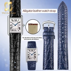 16mm17mm 18mm 19mm 20mm Black Blue Brown Crocodile Skin WatchStrap For CARTIER Tank CLÉ DE Black Leather Quick release Watchband