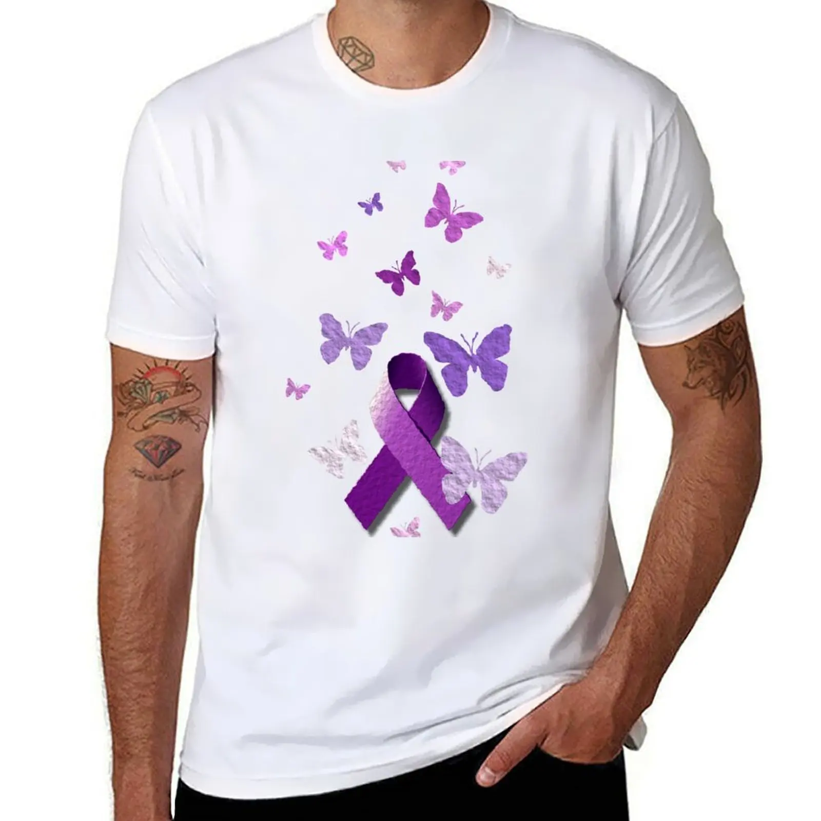 

Purple Awareness Ribbon with Butterflies T-Shirt funny t shirts cotton graphic t shirts for man T-Shirt