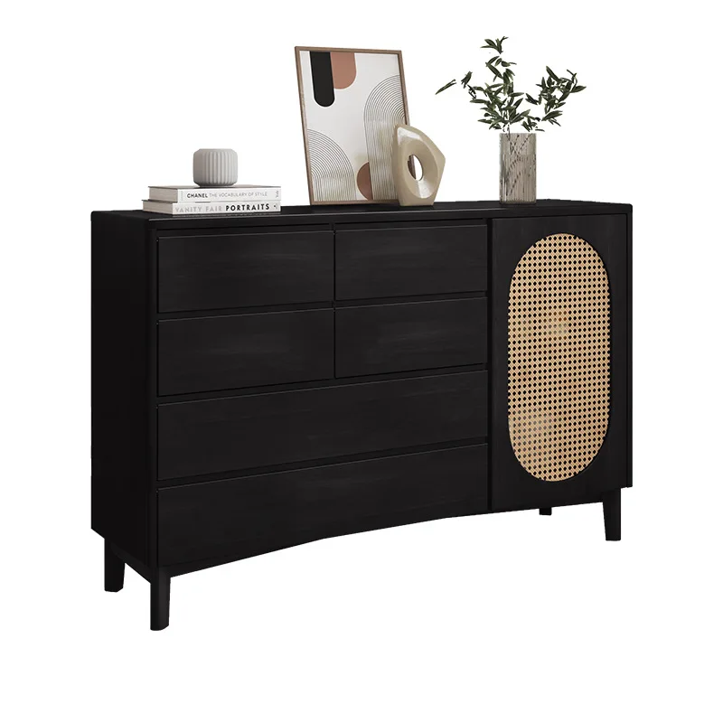 

Rattan chest solid wood retro style living room room master bedroom six chest chest black storage cabinet drawer locker