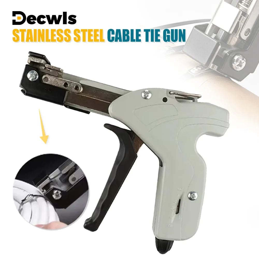 Adjustable Stainless Steel Cable Tie Gun, Cutting Tightening Fastening Tool, Cutting Tie Plier, TPR Handle, for 4.6-7.9mm Width