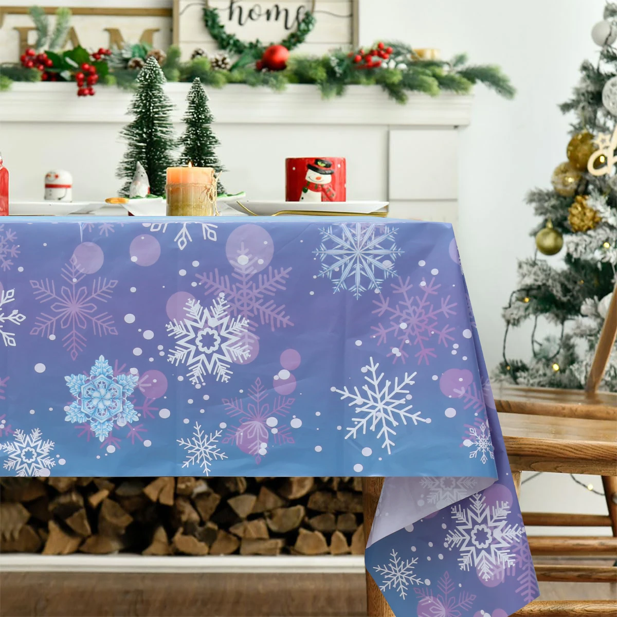 Christmas Snowflake PE Tablecloth Merry Christmas Decor For Home 2024 Xmas Dining Table Cover Navidad Natal Noel  New Year 2025