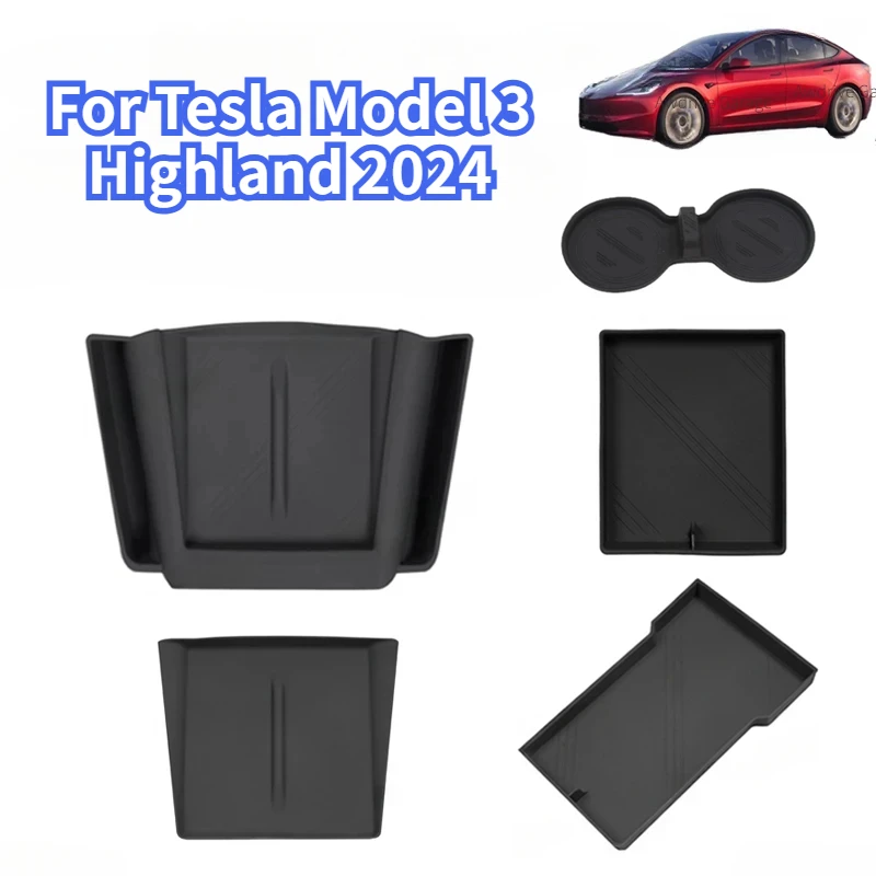 For Tesla Model 3 Highland 2024 Central Control Storage Pad Silicone Water Cup Mat Armrest Box Lower Storage Pads Accessories