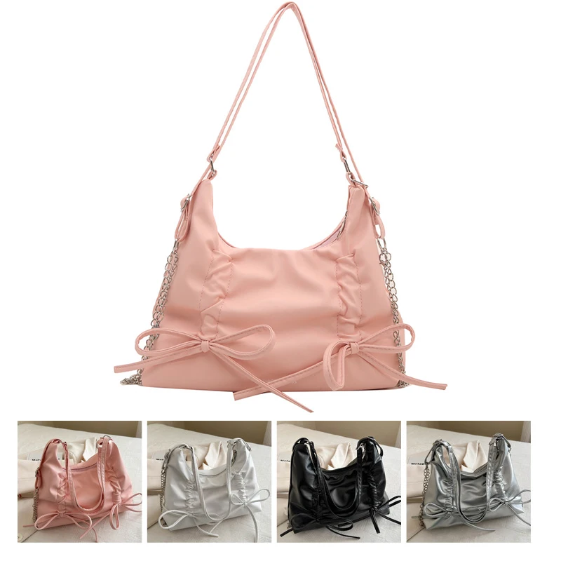

Wrinkled Bow Large Capacity Shoulder Bag Backpack Women Fashion Commuting Tote Bag Handbag College Student Backpack for Class