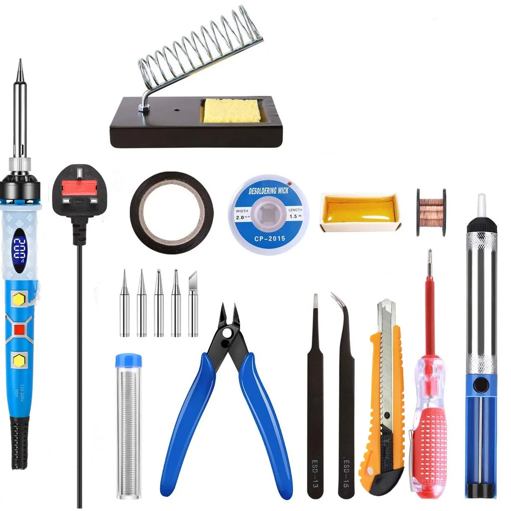 20pcs Portable Toolbox Electric Soldering Iron Kit 220V 110V 80W Welding Solder Rework Station Heat Pencil Repair Tools