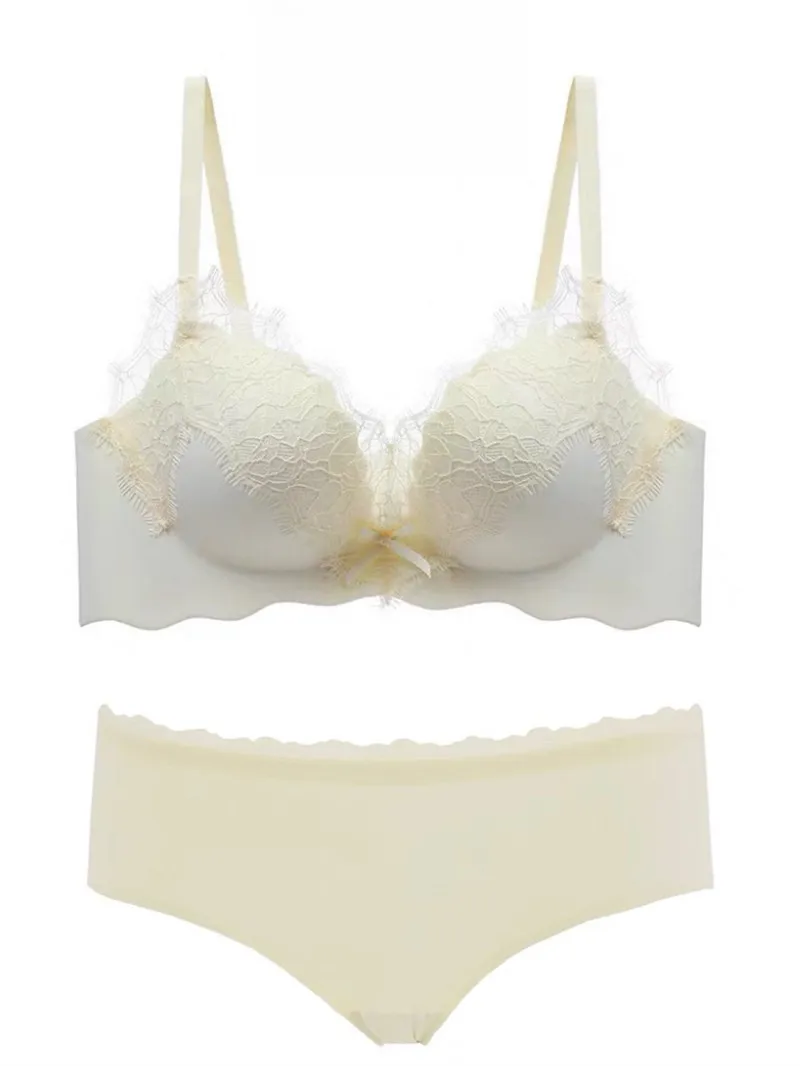Ensemble de soutien-gorge en dentelle sans couture Jelly avec effet push-up pour petites poitrines et maintien anti-affaissement, confortable sans armatures