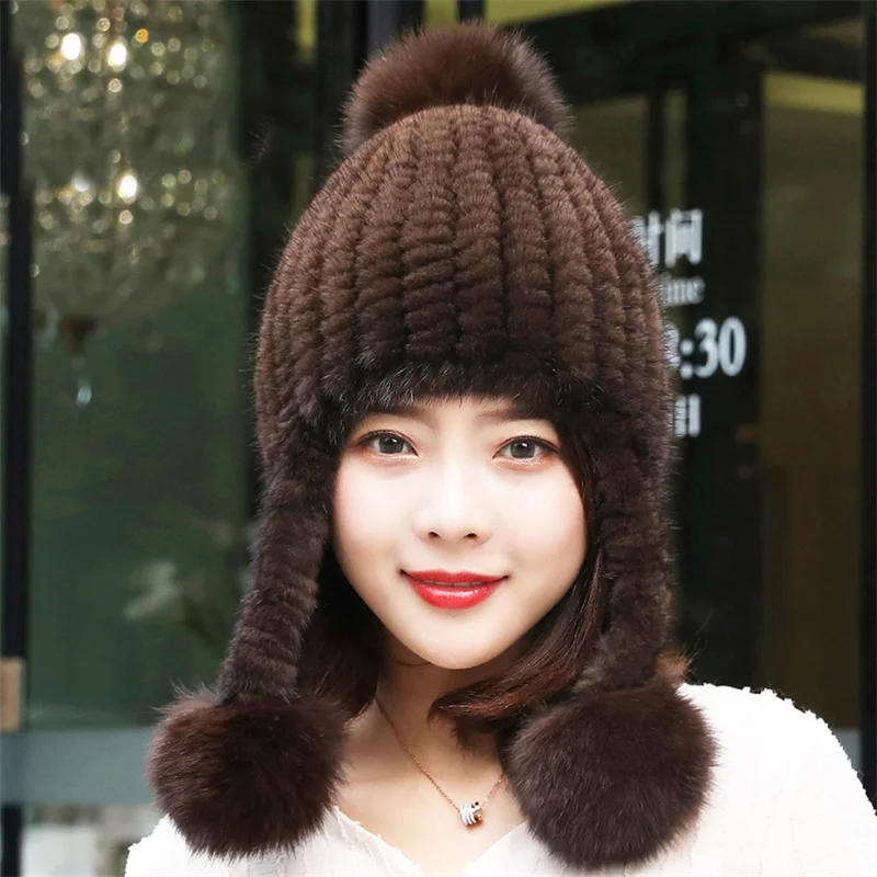 2023 Women's New Winter Russian Natural Mink Wool Knitting High-grade Warm Hat Luxury Real Fur Soft Thickened Scarf