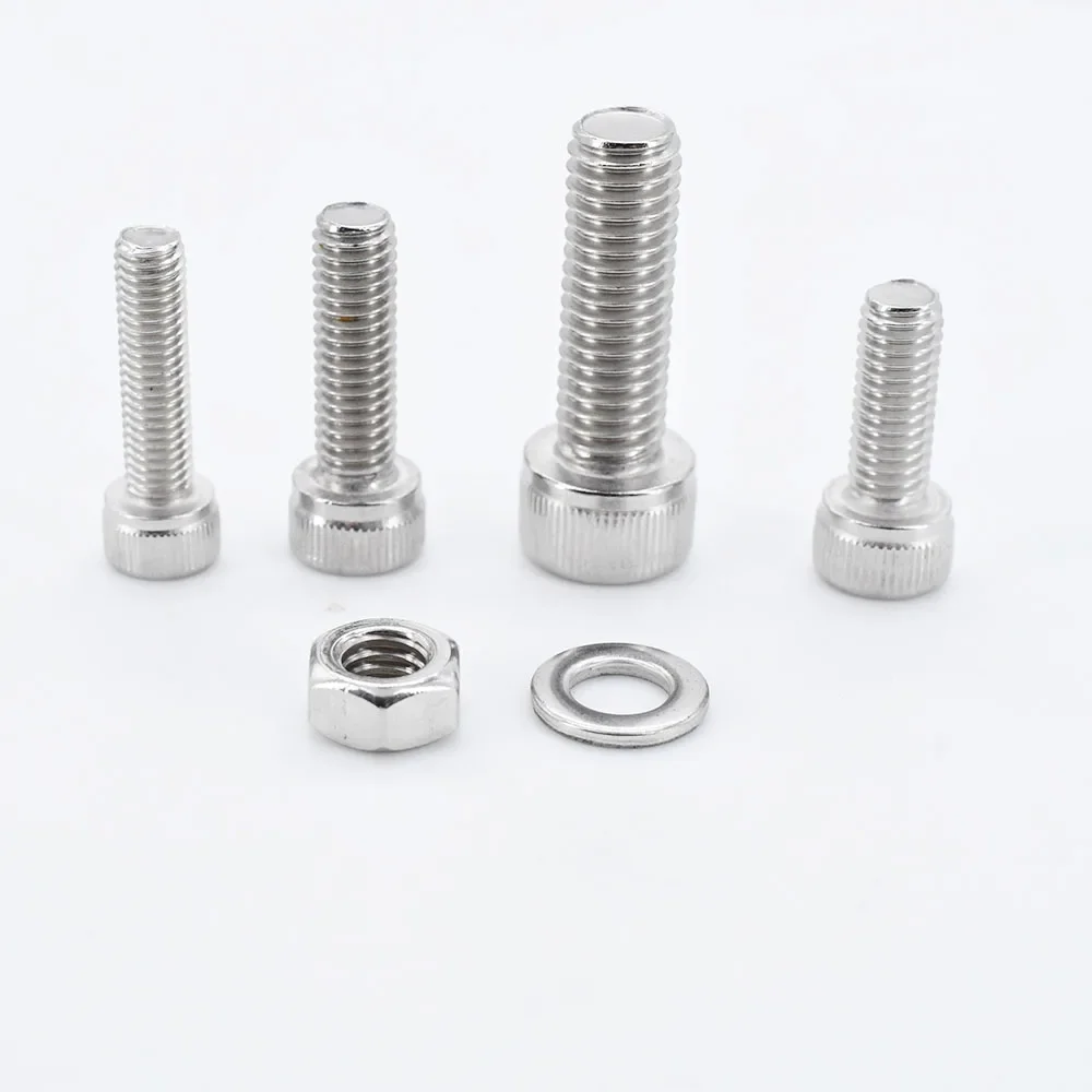 M2 M3 M4 M5 M6 304 Stainless Steel Hex Socket Cap Head Screw Bolt Nut Washer Kit DIN912 Metal Machine Screws Bolts With Box