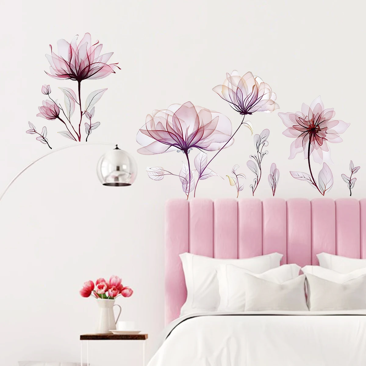 Malerei Pulver Pflanze Kunst Blume Innenwand Aufkleber für Schlafzimmer Mädchen Zimmer Wohnzimmer Hintergrund Dekoration Wand Aufkleber