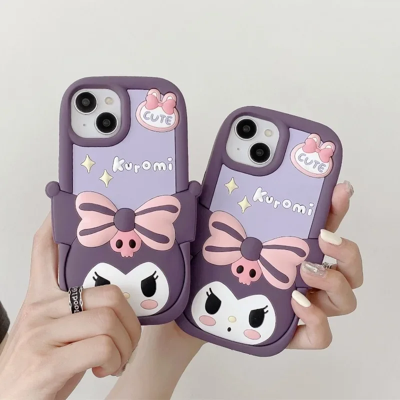 

New Sanrio 3D Stereoscopic Kuromi Phone Case For iPhone15 14 13 12 11 Pro Max Kawaii Cartoon Anime Cute Silicone Soft Back Cover