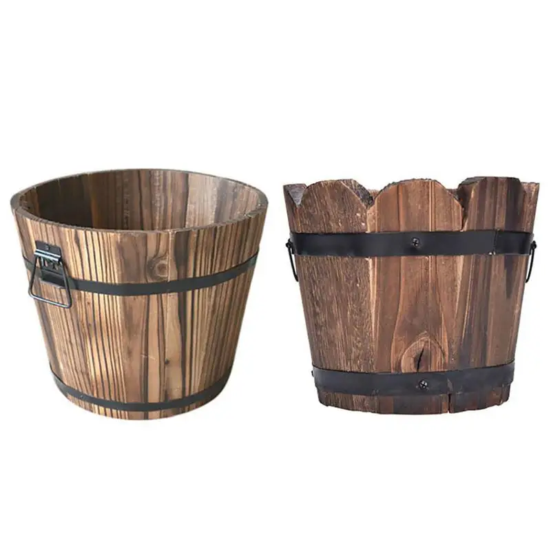 

Outdoor Balcony Planting Vegetables Preservative Wooden Flower Bucket Home Decoration Round Retro Small Barrels Planter