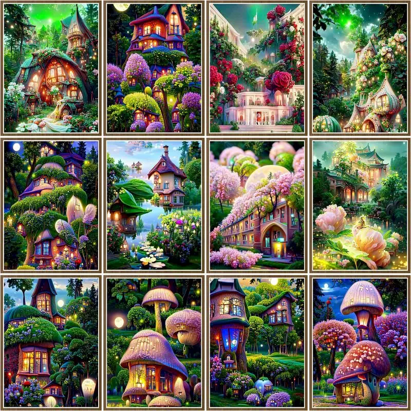 

CHENISTORY Acrylic Painting By Number Fairy Tale Forest House Scenery Drawing On Canvas Gift Diy Pictures By Number Kits Home De